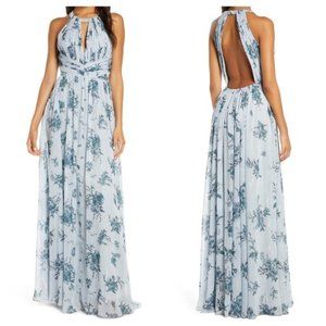 NWT Marchesa Notte Floral Metallic Chiffon Gown